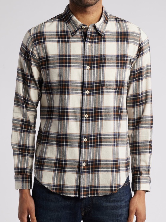 Other - AG Men’s Small Aiden Plaid 100% Cotton Flannel Button-Up Shirt NWT Cream/Navy